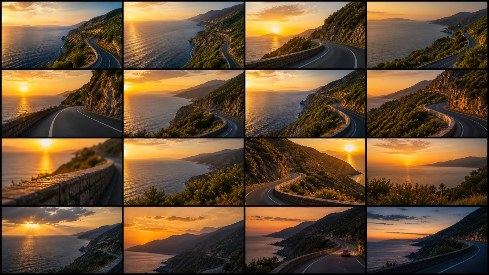 A contact sheet with 16 frames from personal footage